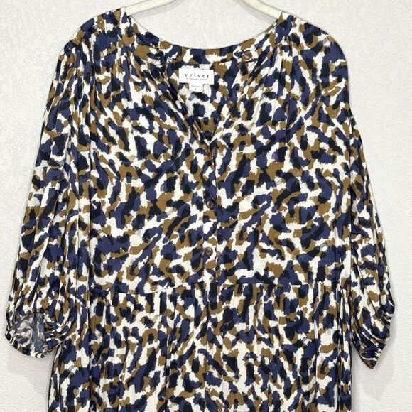 Velvet by Graham & Spencer Ottilie Dress Womens Small Smudge Print Tiered Boho - Picture 4 of 10